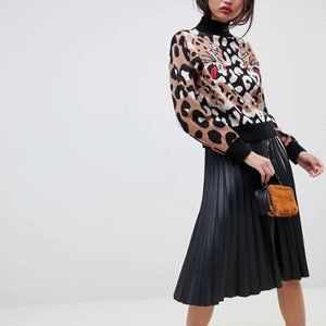 ASOS Design Mock Neck Tiger Leopard Sweater